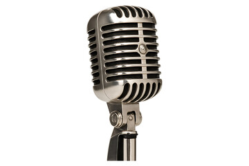 Fototapeta premium Vintage microphone detailed chrome finish on transparent background