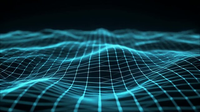 Captivating digital wave pattern in glowing blue, symbolizing advanced science and technology, illustrating data networks, complex algorithms, and futuristic innovation