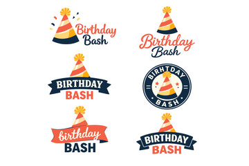 Fototapeta premium Birthday bash logos with party hats and festive designs