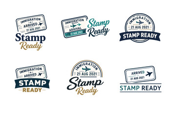 Fototapeta premium Immigration stamps and travel tags with airplane icon designs