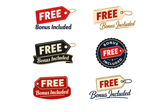Various free bonus included labels and tags for promotions and marketing