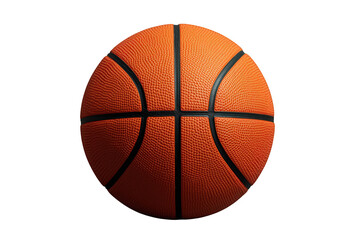Fototapeta premium Basketball ball, classic orange leather with black seams. Sports equipment for team games and competition, isolated on transparent background