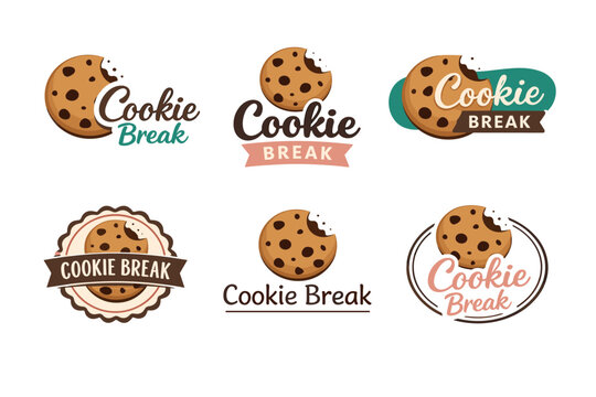 Variety of cookie break logos featuring chocolate chip cookies