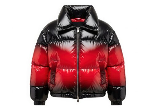 Stylish gradient down jacket with black and red color block design