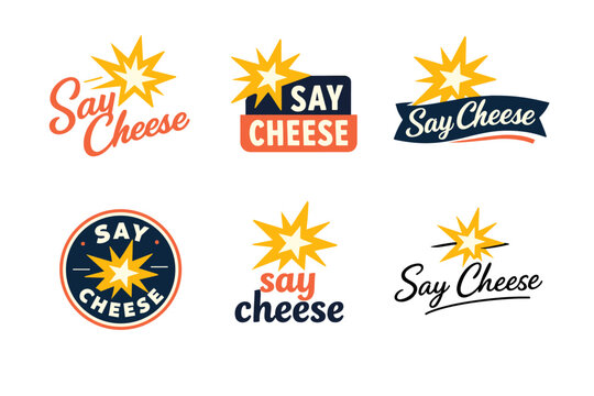 Say cheese logo collection with starburst designs in various styles