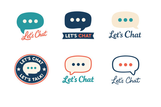 Colorful let's chat speech bubbles with text and icons in various styles