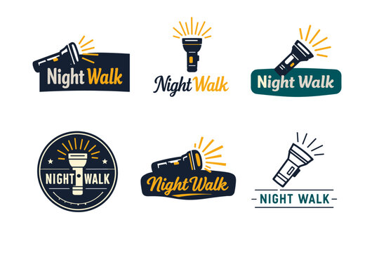 Night walk flashlight logo collection with various designs and styles