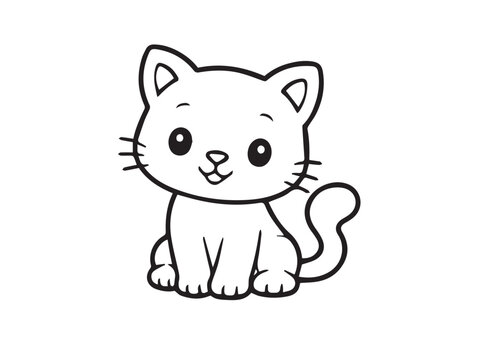 Cute cat coloring page for kids, simple cartoon kitten outline drawing