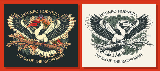 Hornbill Bird Tropical Floral Emblem Vintage Jungle Logo Badge Design Template © Wetan Clan