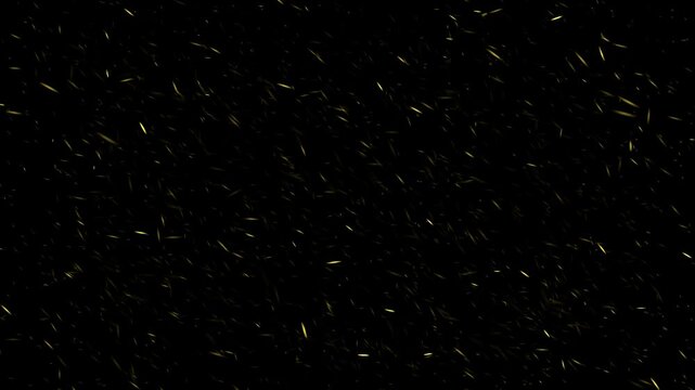 Abstract digital energy motion projects dynamic atmosphere for deep visual immersion, while vivid golden ember particle flow forms cinematic loop texture over dark endless space background.