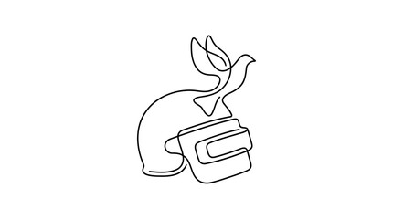 Obraz premium Helmet with Dove Flying Out Continuous Single Line Minimalist Peace from War Line Art Illustration