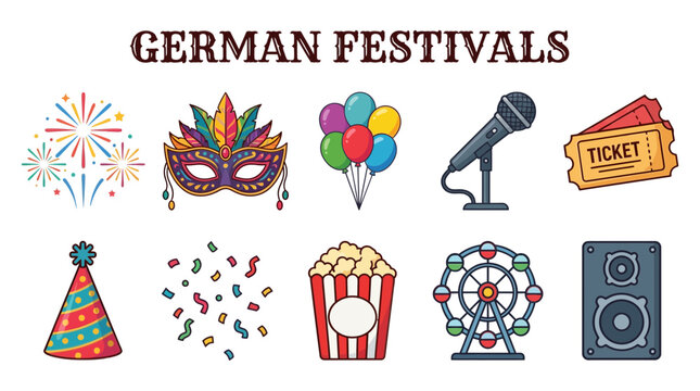 Collection of ten icons representing German festivals arranged in two rows