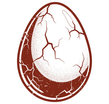 Brown dinosaur egg hatching with cracks and broken shell