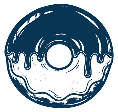 Chocolate glazed donut with icing drips on half a doughnut