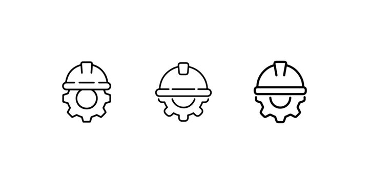 Engineer with cogwheel icon. worker helmet and gear sign. hard hat with sprocket symbol. builder, mechanic, constructer logo