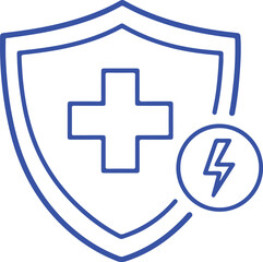 Obraz premium A blue outline icon showing a medical shield with a lightning bolt symbol for health protection isolated on transparent background, isolated on white background, Vector