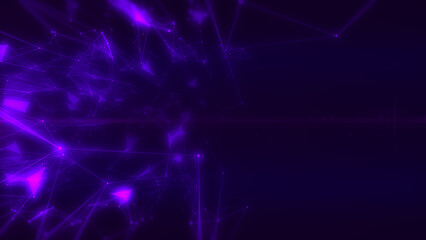 Obraz premium Abstract digital low poly data network flowing concept on purple background illustration.