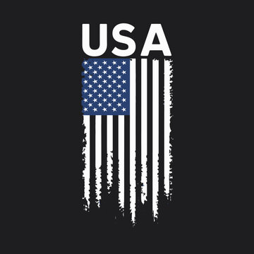 The image features a stylized American flag with vertical stripes appearing to drip. 'USA' is prominently displayed above the flag.