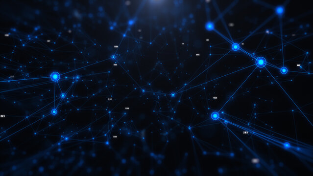 Technology digital telemetry data with 3D wireframe fin blue cyberspace illustration background.