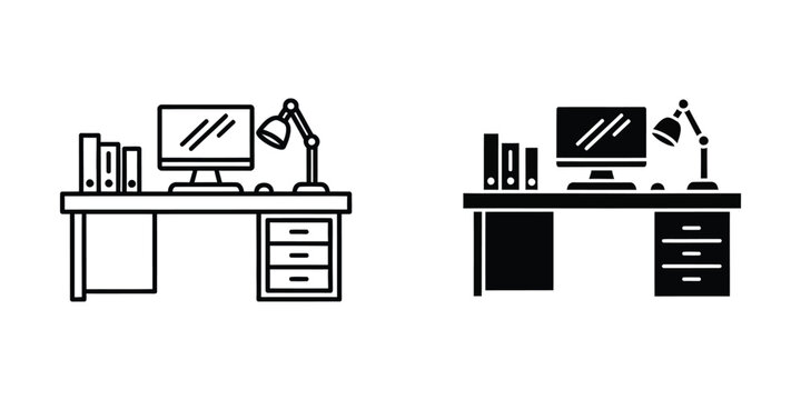 modern home office desk setup with computer and lamp vector illustration