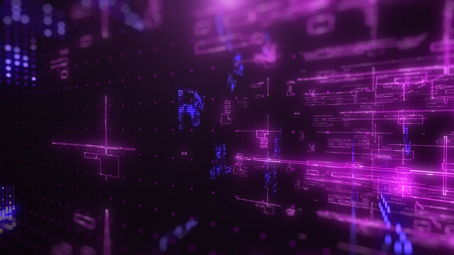 Technology digital line corner structure cyber data network connection concept. Abstract 3d futuristic perspective view illustration background.