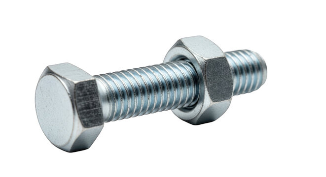 Steel metal bolt and nut isolated on transparent background
