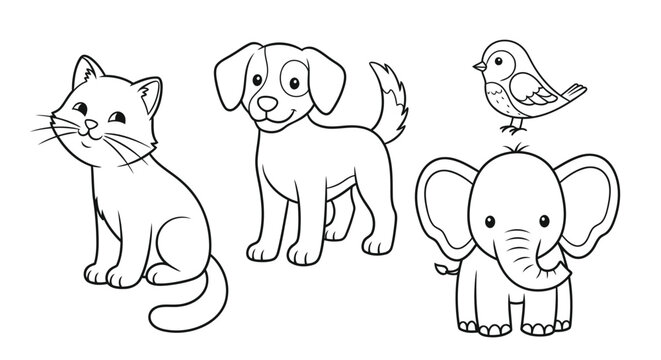 Cat and dog outline vector white blackground