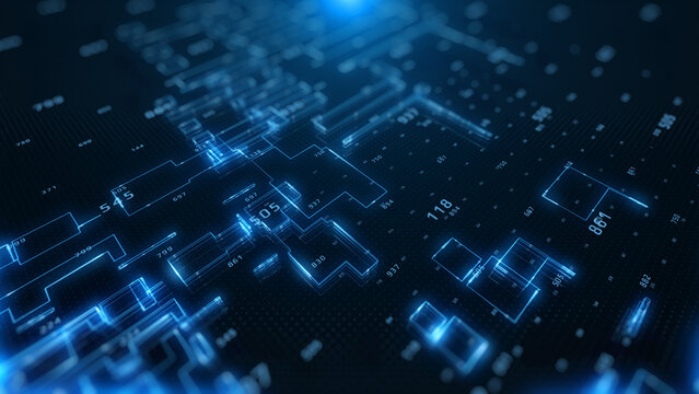 Technology digital line corner structure cyber data network connection concept. Abstract futuristic flowing information illustration background