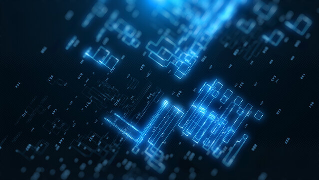 Technology digital line corner structure cyber data network connection concept. Abstract futuristic flowing information illustration background