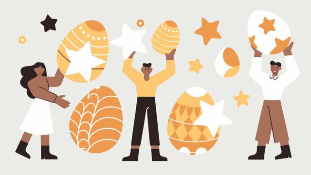 Vector illustration of people celebrating with bread and stars