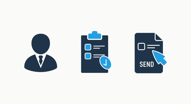 Task completion icons: checklist, user profile, send document, task management, workflow progress, digital submission