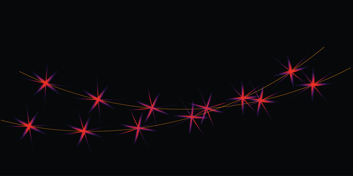 A string of red christmas lights on a black background with a festive glow