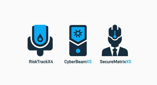 Technology icons for risk tracking, cyber security, and secure matrix systems in business - vector