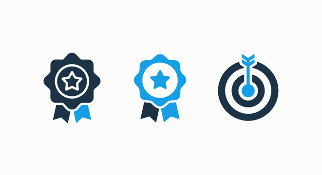 Awards, achievement, and goal-oriented icons: medals, star, target, success
