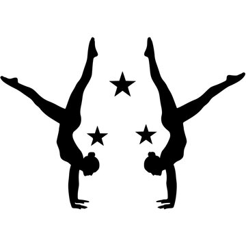 Two gymnasts performing handstands with legs apart Vector, illustration