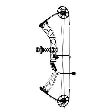 A black compound bow with a camouflage design Vector, illustration
