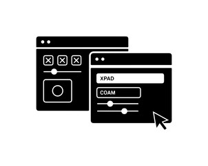 Fototapeta premium Silhouette of two overlapping browser windows with ui elements