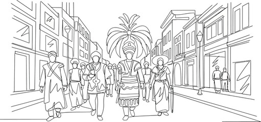 Obraz premium city street with people and palm tree