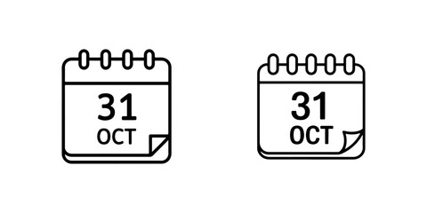 Fototapeta premium Halloween calendar icon set showing october thirty first date for holiday planning and spooky event scheduling line art symbols isolated on white background