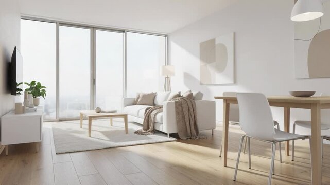 Bright modern living room with natural light and large windows in contemporary home interior design