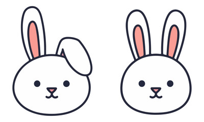 Obraz premium Rabbit Head Icon Set with Straight and Folded Ears