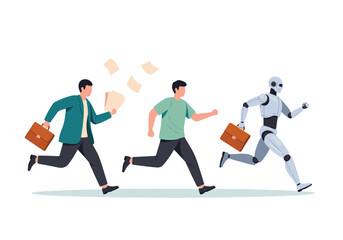 Fototapeta premium Business race between human employees and an AI robot