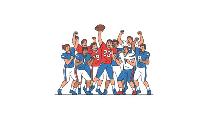 Fototapeta premium American Football Players Cheering and Holding Ball Illustration