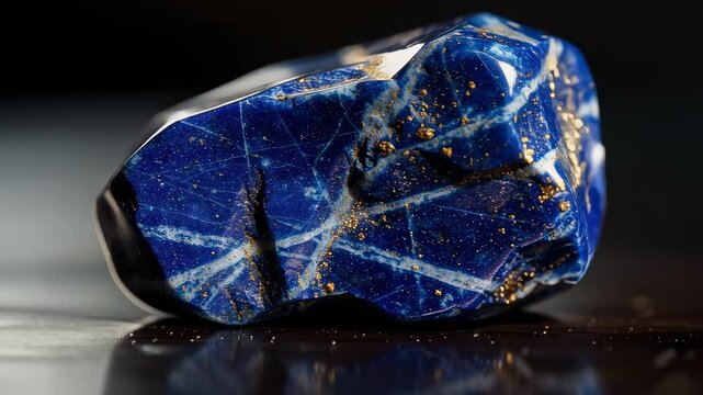 Mesmerizing close up of polished lapis lazuli stone with intricate white veins and deep blue texture