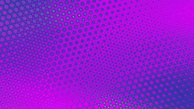 Purple pink geometric animation with diagonal transition from circles to mandala patterns. Vibrant luxury background with holographic glow seamless loop