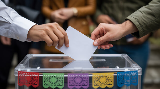 Voting ballot being placed in box election democracy vote polling democracy symbol
