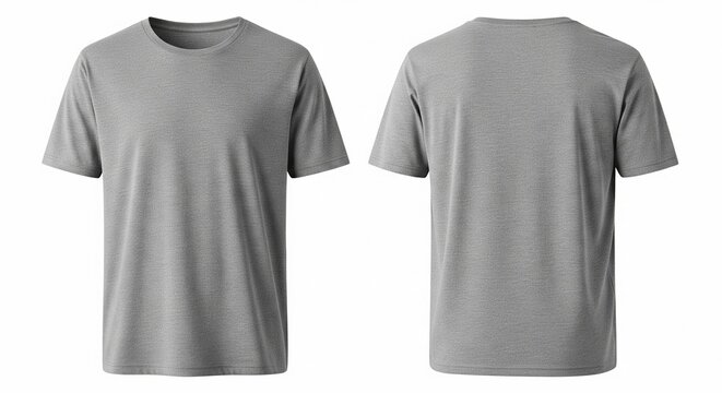 Gray heathered t-shirt mock up front and back view; simple crew neck tee shirt template for fashion design; casual unisex clothing isolated