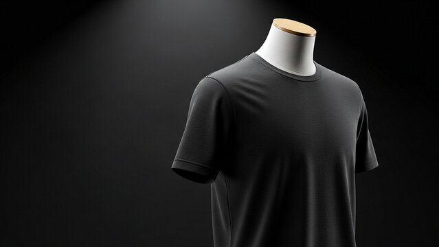 Black t-shirt on a mannequin headless display for fashion design