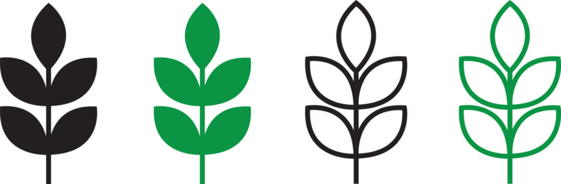 High fiber icon set. symbolizing dietary fiber for digestion and wellness. Fibre icon in flat style. Basic vector symbol illustration. plant leaf and waves. food packaging sign. Simple line vector 