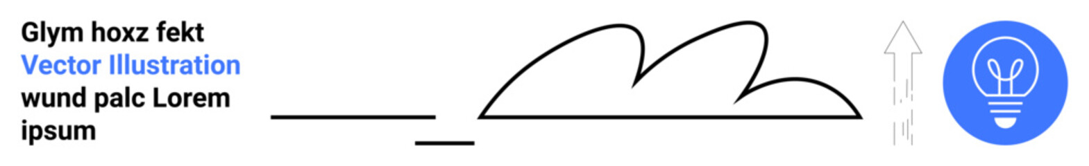 Innovation, creativity, upward growth, progress, ideas, brainstorming. Cloud shapes with an arrow pointing upward and a lightbulb icon in a blue circle. Innovation and creativity concept © robu_s